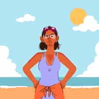 Vetor grátis mulher de desenho animado com queimadura de sol