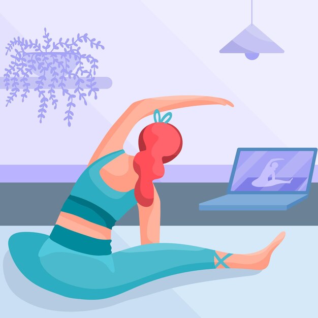 Mulher de design plano fazendo yoga