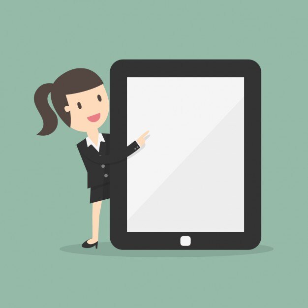 Mulher de negócio com um grande tablet