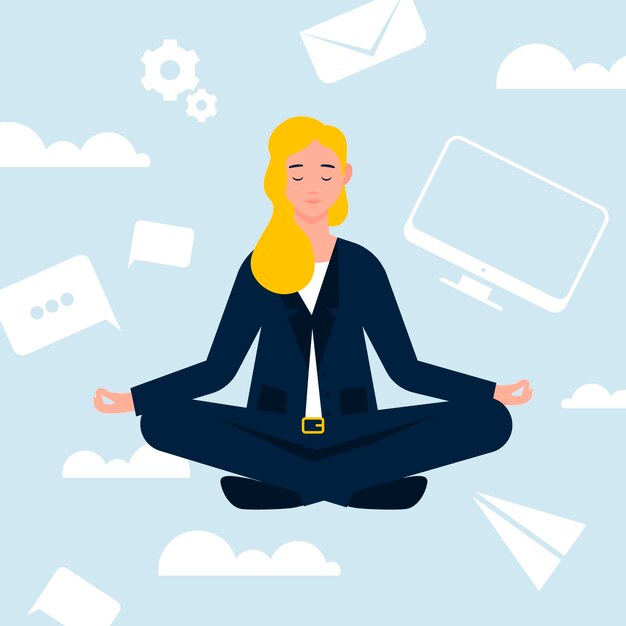 Mulher de negócios com ilustração plana meditando