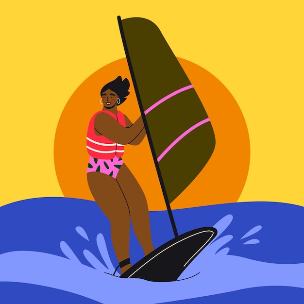 Vetor grátis mulher desenhada à mão fazendo ilustração de surf