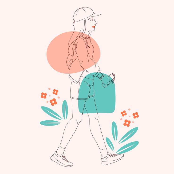 Vetor grátis mulher desenhada de mão andando desenhando ilustração