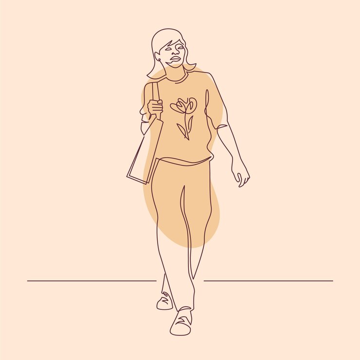 Vetor grátis mulher desenhada de mão andando ilustração de desenho