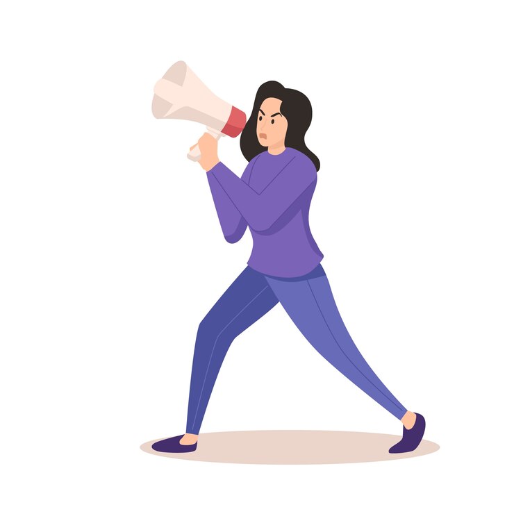 Vetor grátis mulher gritando com um megafone