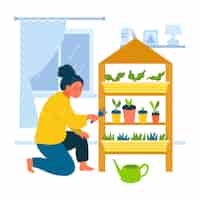 Vetor grátis mulher ilustrada que jardina em casa