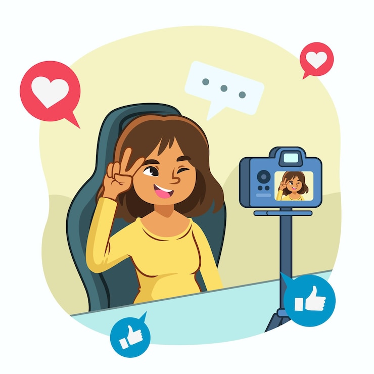 Vetor grátis mulher influenciadora gravando um novo vídeo