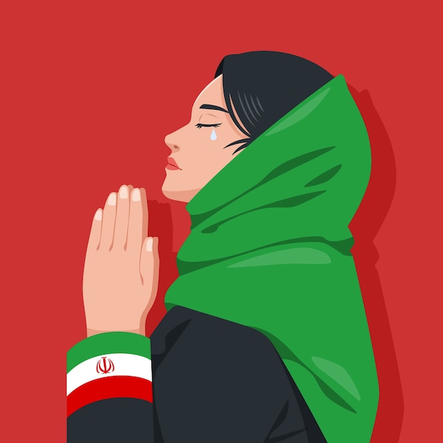 Mulher iraniana desenhada de mão chorando