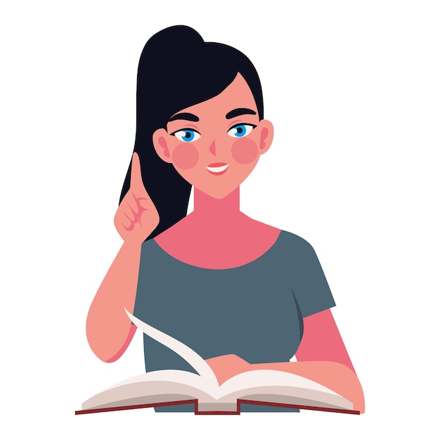 mulher lendo e estudando ilustração isolada