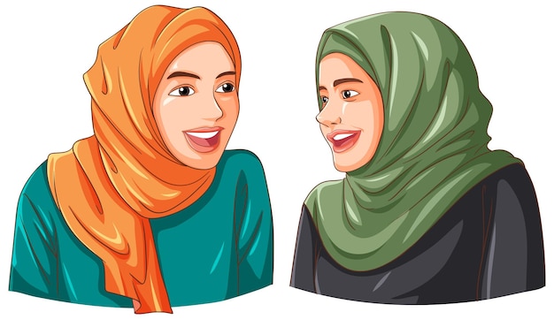 Mulher muçulmana feliz usando hijab amigos