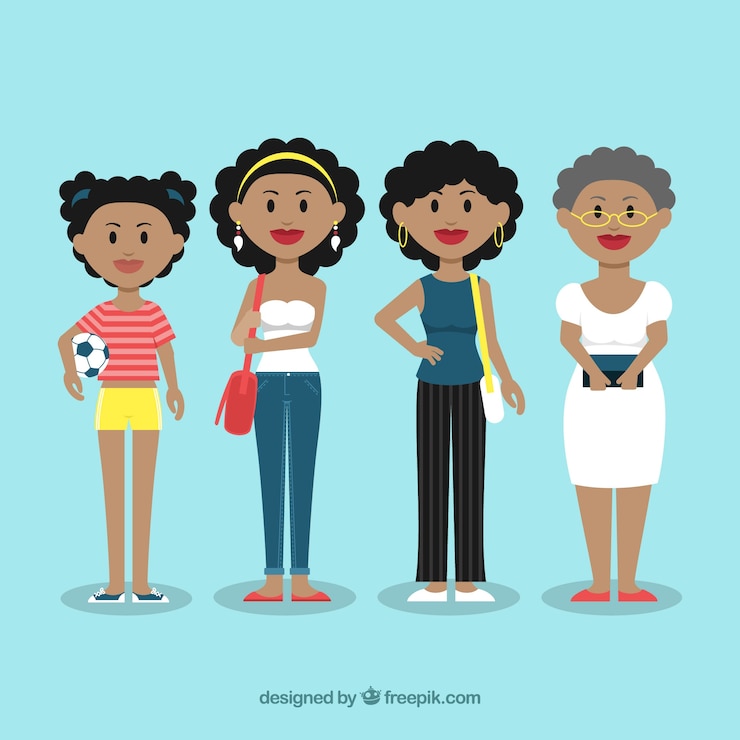 Vetor grátis mulher negra em diferentes idades