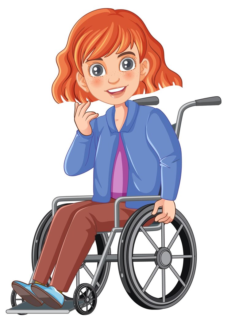 Vetor grátis mulher ruiva sentada em um personagem de desenho animado em cadeira de rodas