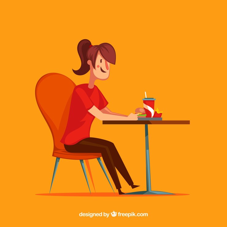Vetor grátis mulher sorridente comendo fast food