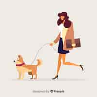Vetor grátis mulher, tendo, passeio, dela, cão