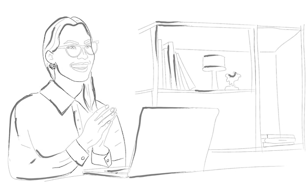 Mulher tendo uma reunião online no escritório vetor