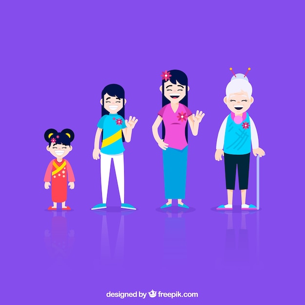 Vetor grátis mulheres asiáticas em diferentes idades