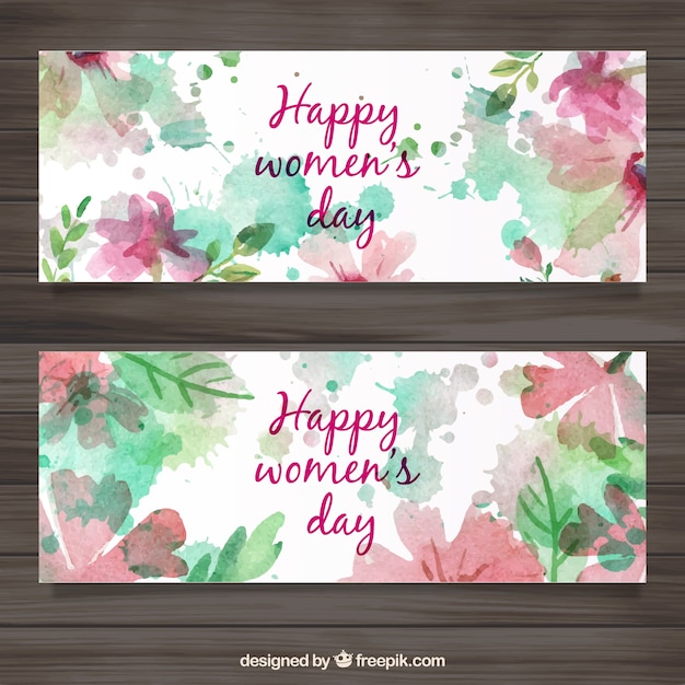 Vetor grátis mulheres day banners watercolor