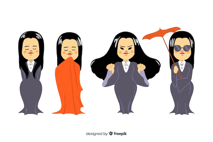 Vetor grátis mulheres mão desenhada coleção de personagem de vampiro