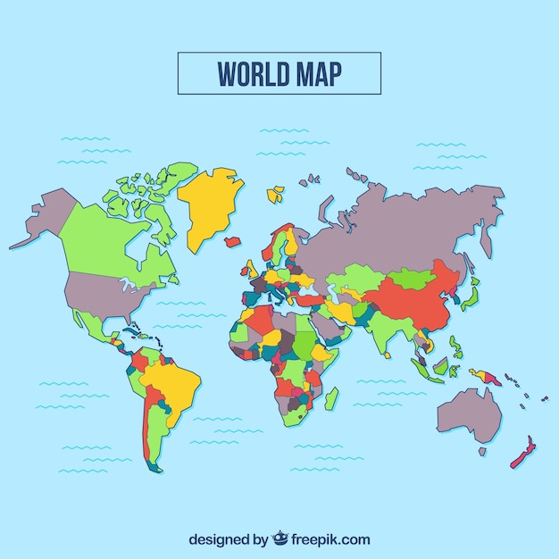 Multicolor mapa do mundo com fundo azul