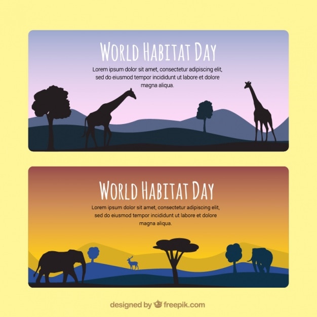 Vetor grátis mundo bandeiras dia habitat paisagem com animais africanos