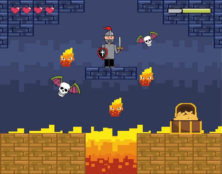 Vetor grátis mundo de jogo de arcade e cena de pixel