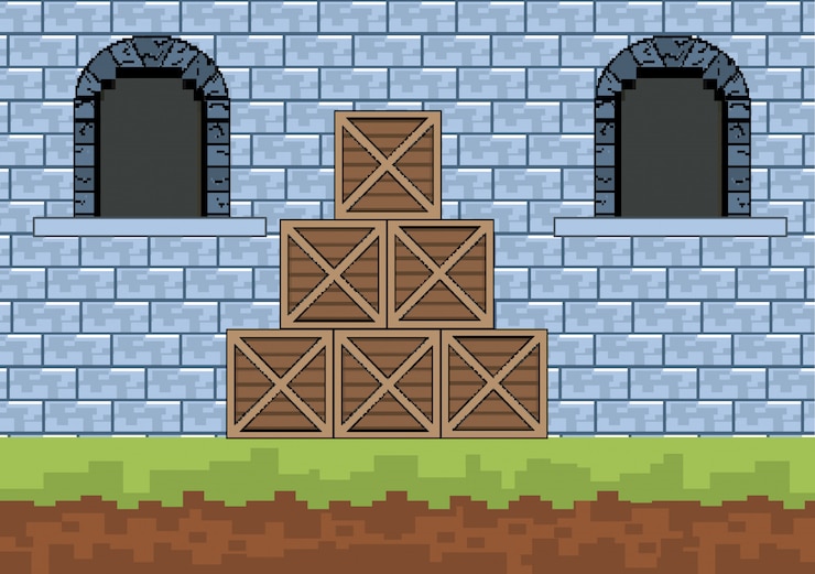 Vetor grátis mundo de jogo de arcade e cena de pixel