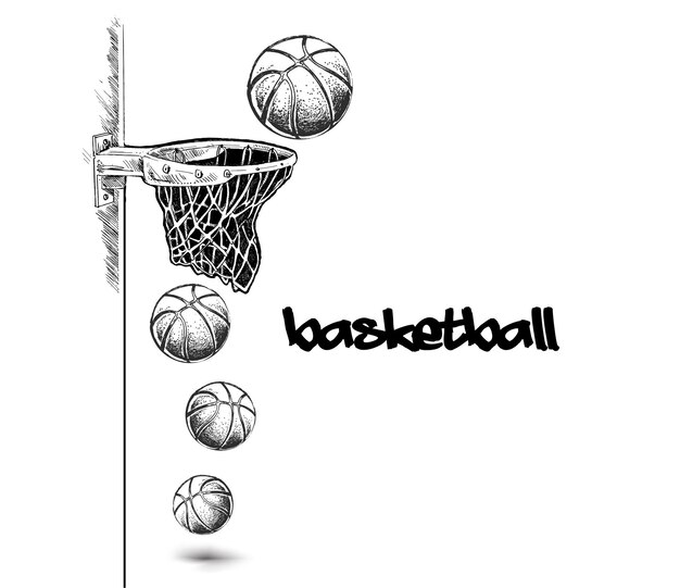 Não perca o jogo de aro de cesta de basquete alvo desenhado à mão ilustração vetorial de esboço
