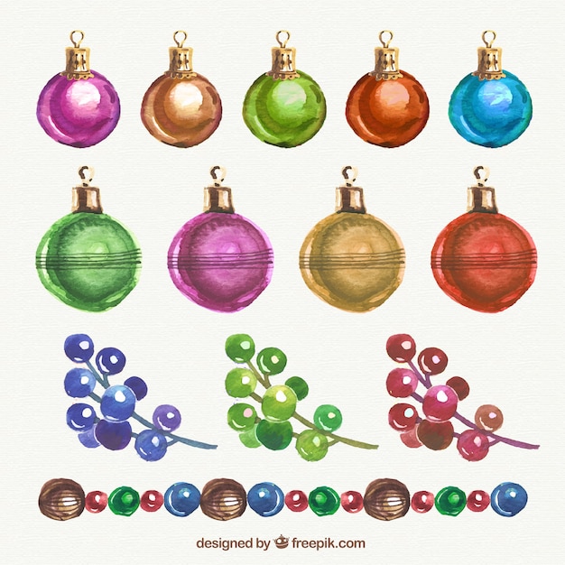 Vetor grátis natal bolas coloridas em estilo aquarela