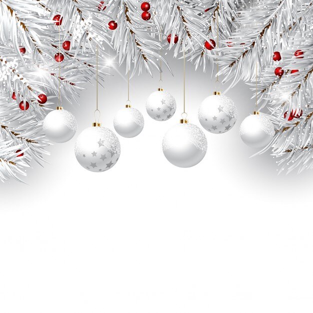 Vetor grátis natal de fundo decorativo com ramos de pinheiro e baubles de suspensão