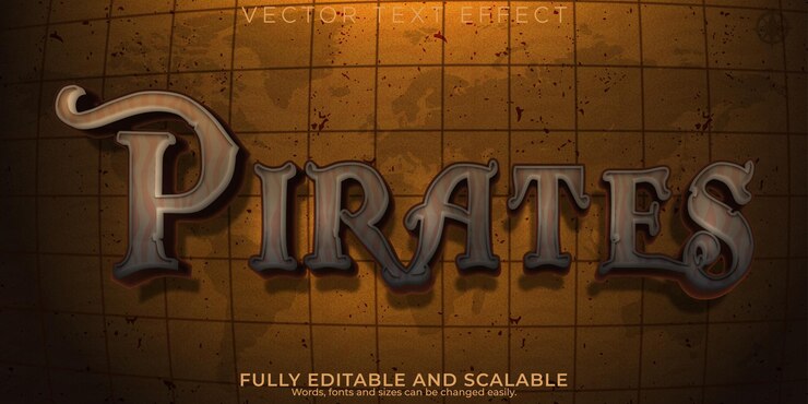 Vetor grátis navio editável de efeito de texto de piratas e estilo de texto de aventura