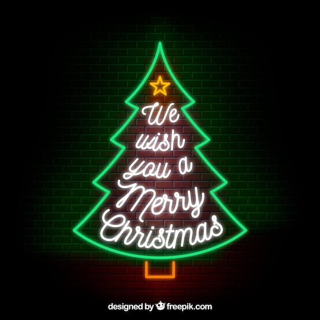 Neon christmas background with a christmas tree