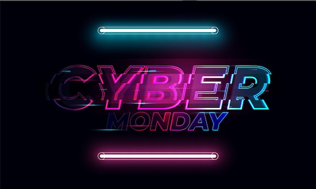 Vetor grátis neon cyber monday banner texto e título da cyber monday