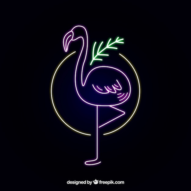 Vetor grátis néon flamingo com luz de cores