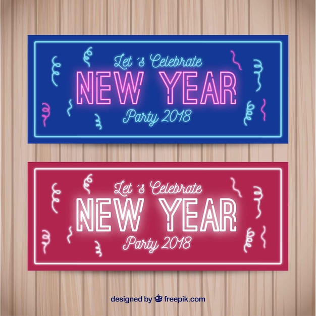 Neon new year 2018 party banners