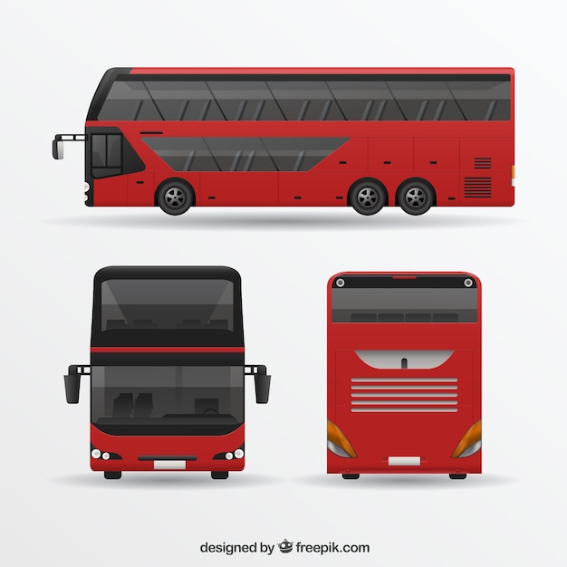 Ônibus vermelho em diferentes pontos de vista