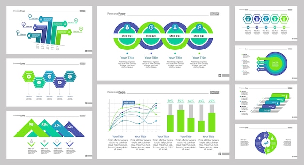 Vetor grátis nine market charts slide templates set