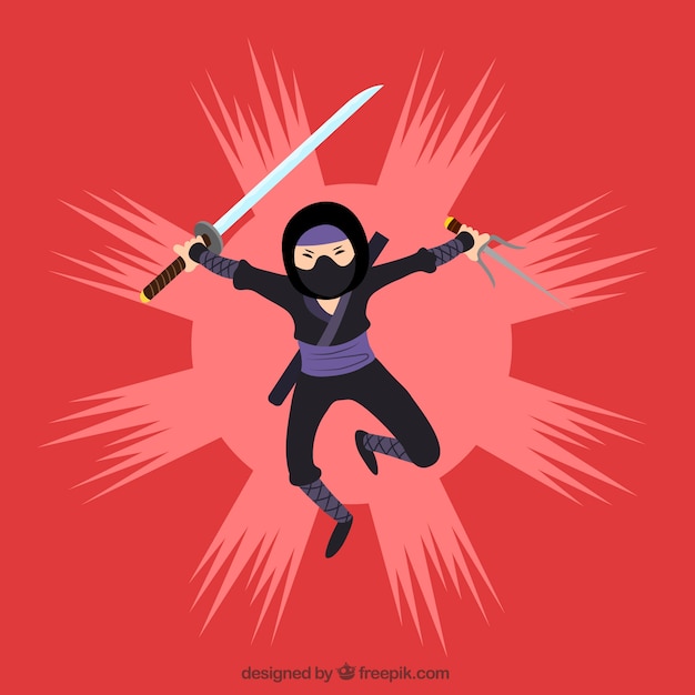 Ninja personagem com katana e faca