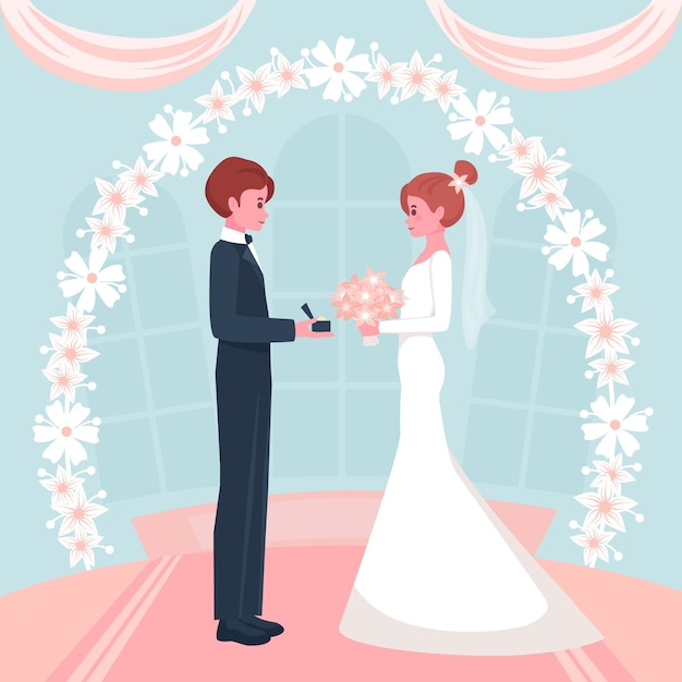 Vetor grátis noiva e noivo se casando