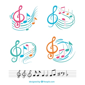 Notas musicais coloridas com aduelas abstratas