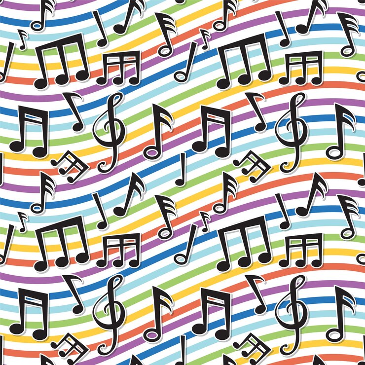 Vetor grátis notas musicais coloridas em fundo de arco-íris