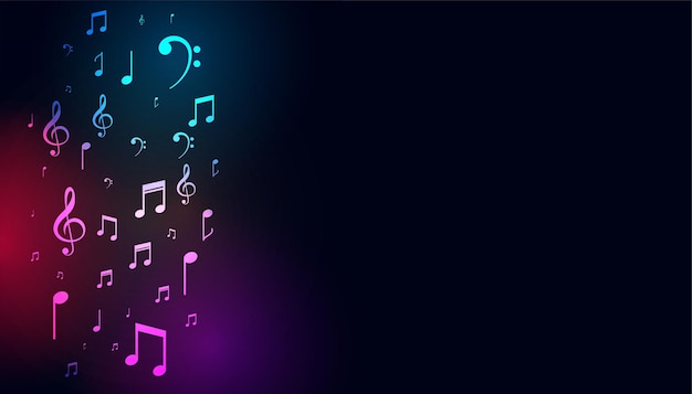 Vetor grátis notas musicais coloridas em fundo escuro