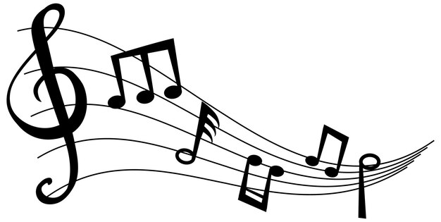 Notas musicais fluentes e bastão