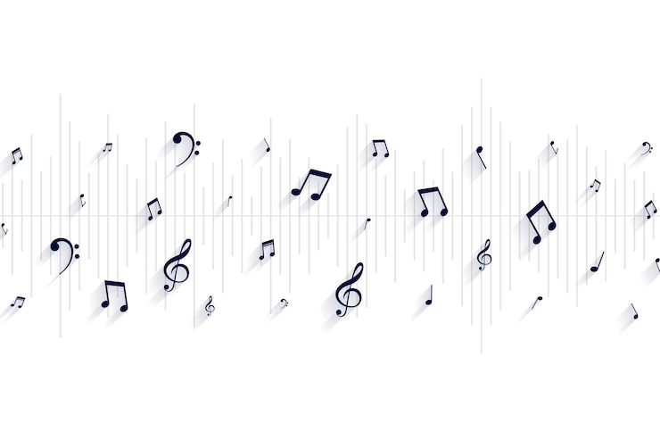 Vetor grátis notas sonoras em fundo branco para o evento de harmonia ou orquestra
