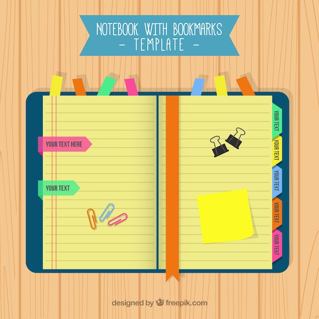 Notebook com marcadores coloridos