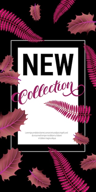 Vetor grátis nova coleção de letras com folhas roxas. oferta de outono ou publicidade de venda