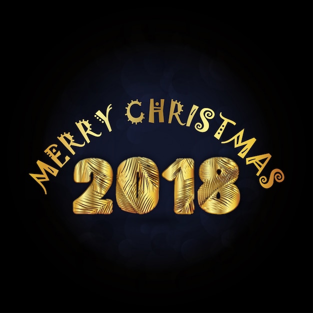 Nova creative merry christmas 2018 tipografia em cor dourada no fundo preto de fumaça