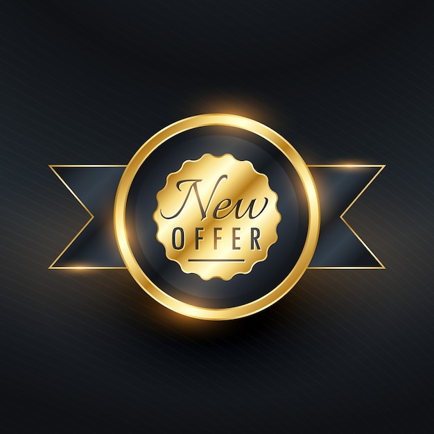 Vetor grátis nova oferta de etiqueta dourada e design de crachá para sua promoção de marca