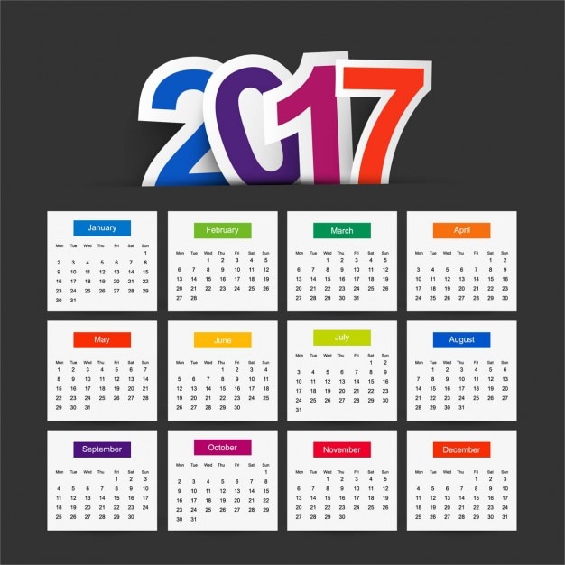 Vetor grátis novo ano de 2017 calendário