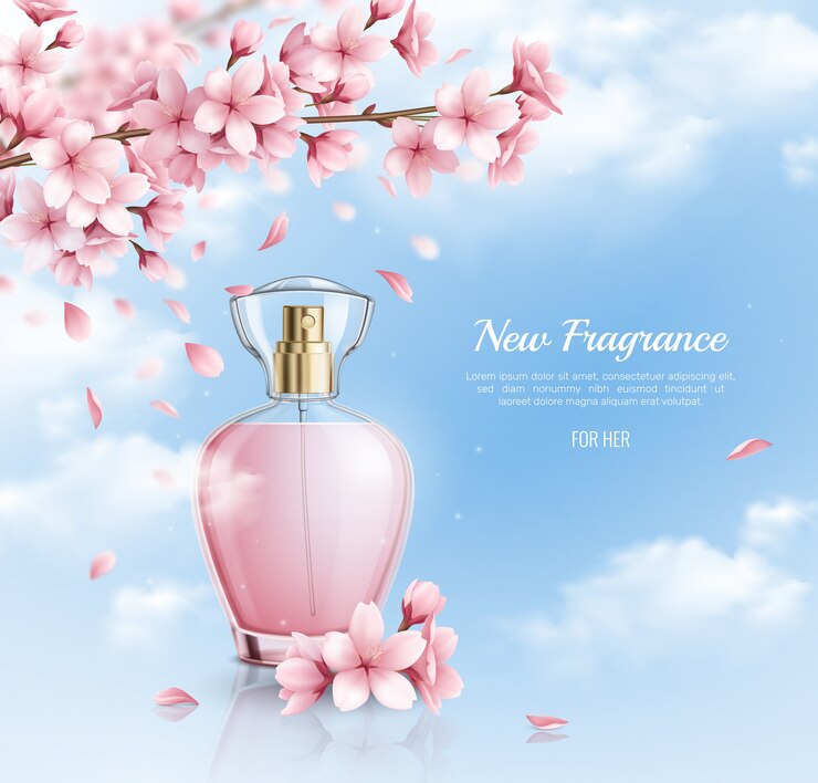 Vetor grátis novo perfume com ilustração realista de fragrância sakura