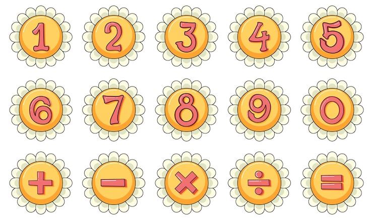 Vetor grátis número 0 a 9 com símbolos matemáticos