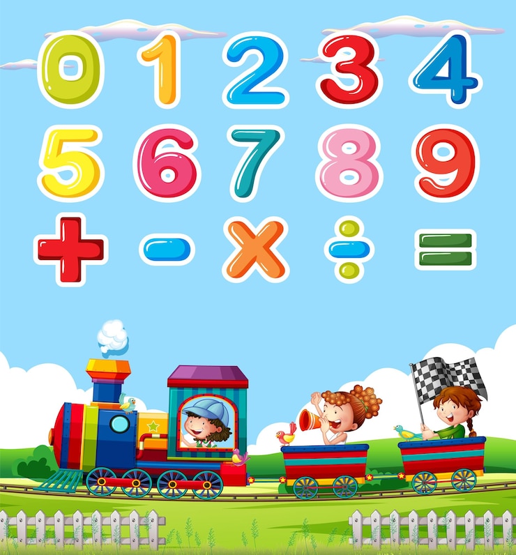 Vetor grátis número 0 a 9 com símbolos matemáticos